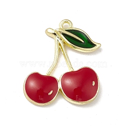 Alloy Enamel Pendants, Light Gold, Cherry Charms, FireBrick, 18.5x16x3mm, Hole: 1mm(PALLOY-M199-03G)