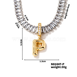 Golden Tone Brass Pave Clear Cubic Zirconia Letter Pendant Necklaces for Women, 15.75 inch(400mm)(YX4437-16)