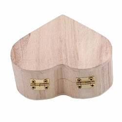 Heart Wood Jewelry Storage Boxes, Jewelry Gift Case with Hinged Lid, for Rings, Earrings, Small Items, Antique White, 9x10x4cm(PW-WG88091-01)