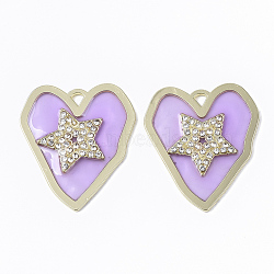Epoxy Resin Pendants, with Crystal Rhinestone and Light Gold Plated Alloy Open Back Bezel, Heart with Star, Lilac, 40x34.5x2.5mm, Hole: 3x3mm(RESI-S380-06D)