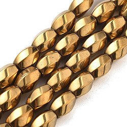 Electroplated Synthetic Non-magnetic Hematite Beads Strands, Long-Lasting Plated, Twist, Golden Plated, 8x5.5mm, Hole: 1mm, about 49pcs/strand, 16.06''(40.8cm)(G-P545-G02-02F)