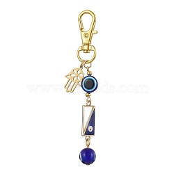 Alloy Enamel Pendant Decorations, Resin Beads and Swivel Lobster Claw Clasps Charm, Hamsa Hand, Rectangle, 88mm(HJEW-JM01677-01)