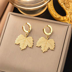 304 Stainless Steel Maple Leaf Hoop Earrings for Women, Real 18K Gold Plated, 37.5x24.5mm(EJEW-G417-04G)