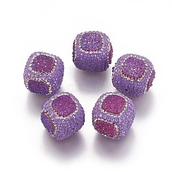 Natural Druzy Agate Beads, with Polymer Clay Rhinestone, Cube, Purple, 16~19x16~19x16~19mm, Hole: 1.4mm(RB-F031-12G)