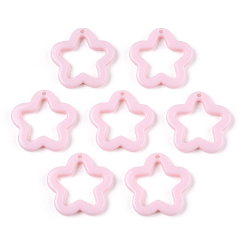 Opaque Acrylic Pendants, Star, Pink, 28.5x29.5x4mm, Hole: 1.8mm, about 349Pcs/500G