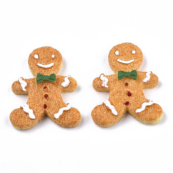 Resin Decoden Cabochons, for Christmas, Imitation Food Biscuits, Gingerbread Man, Sandy Brown, 25x21x5mm