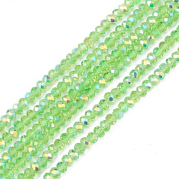 Transparent Electroplate Glass Beads Strands, Faceted, Rondelle, AB Color Plated, Lime, 4~4.5x3~3.5mm, Hole: 0.8mm, about 150~152pcs/strand, 17.91~19.69 inch(45.5~50cm)