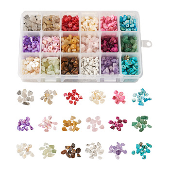 Cheriswelry 360g 18 Colors Freshwater Shell & Gemstone Chip Bead Sets, Mixed Color, 5x5mm, Hole: 1mm