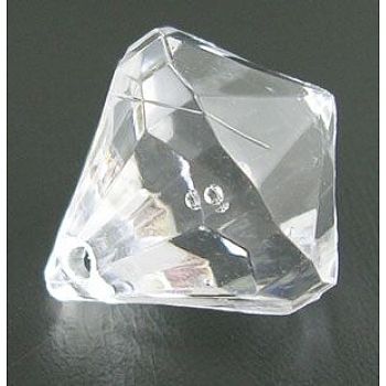 Faceted Diamond Transparent Acrylic Pendants, Clear, 15x16mm, Hole: 1mm, about 260pcs/500g