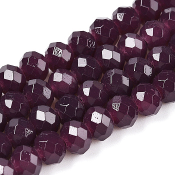 Baking Painted Imitation Jade Glass Bead Strands, Faceted Rondelle, Purple, 6x5mm, Hole: 1.2mm, about 85pcs/strand, 16.73''(42.5cm)