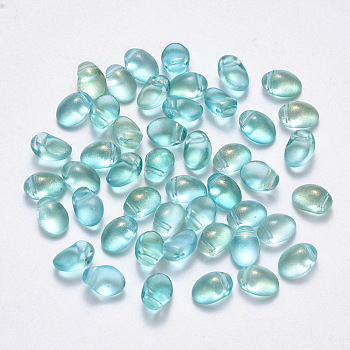 Transparent Spray Painted Glass Charms, with Glitter Powder, Oval, Turquoise, 8.5x6x4.5mm, Hole: 1mm