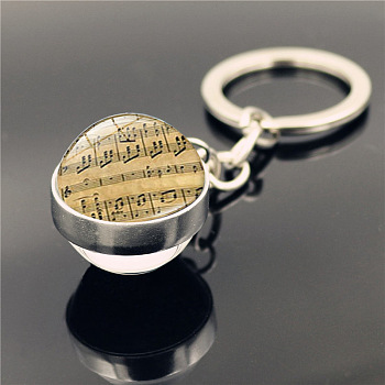 Alloy Pendant Keychain, Musical Theme Glass Ball Keychains , Musical Note Pattern, 8cm