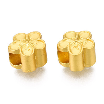 Alloy European Beads, Large Hole Beads, Matte Style, Cadmium Free & Lead Free, Flower, Matte Gold Color, 9.5x10x7mm, Hole: 4mm