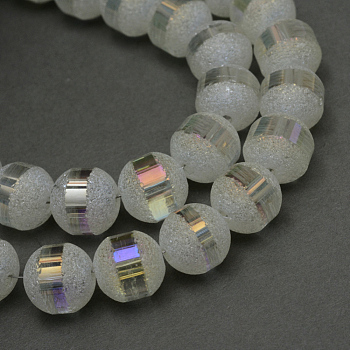Electroplate Glass Bead Strands, Frosted, AB Color Plated, Round, Light Goldenrod Yellow, 8mm, Hole: 1.5mm