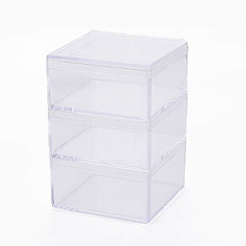 Square Polystyrene Bead Storage Container, with 3 Compartments Organizer Boxes, for Jewelry Beads Small Accessories, Clear, 8.8x6x6cm