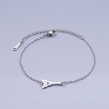 201 Stainless Steel Link Bracelets, with Lobster Claw Clasps, Eiffel Tower, Stainless Steel Color, 6-3/4 inch(17.2cm)