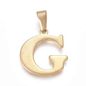 304 Stainless Steel Pendants, Golden, Initial Letter.G,26x22x1.5mm, Hole: 3x9.5mm