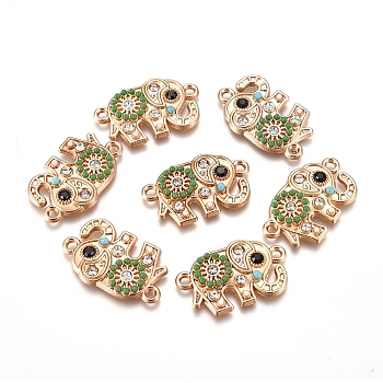 Alloy Links Connectors, with Crystal Rhinestone & Colorful Seed Beads, Elephant, Golden, 13.5x22.5x3mm, Hole: 1.8mm