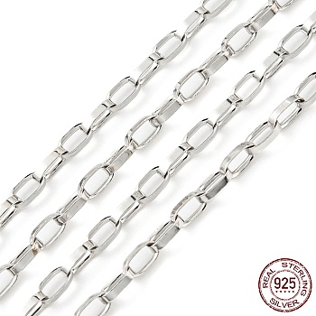 Rhodium Plated 925 Sterling Silver Paperclip Chains, Soldered, Platinum, Link: 5.5x3x1mm