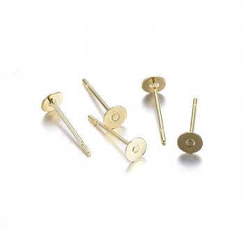 304 Stainless Steel Stud Earring Findings, Flat Round, Real 18K Gold Plated, 12x4mm, Pin: 0.8mm