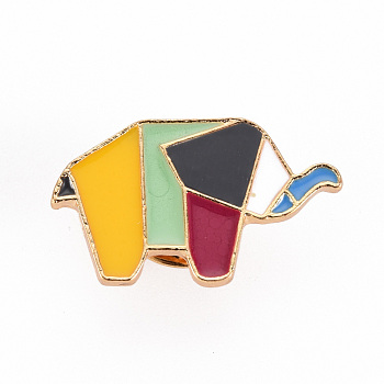 Alloy Enamel Brooches, Enamel Pins, with Brass Butterfly Clutches, Rainbow Elephant, Cadmium Free & Nickel Free & Lead Free, Light Gold, Colorful, 5/8x1 inch(15x25mm), Pin: 1mm