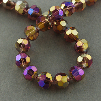 Electroplate Glass Beads Strands, AB Color Plated, Faceted(32 Facets), Round, Purple, 6x5mm, Hole: 1mm, about 100pcs/strand, 21 inch