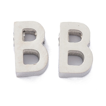 Tarnish Resistant 304 Stainless Steel Charms, Alphabet, Stainless Steel Color, Letter.B, 8x5x3mm, Hole: 1.8mm