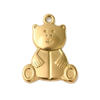 Ion Plating(IP) 304 Stainless Steel Pendants, Bear Charms, Real 18K Gold Plated, 26x19x2mm, Hole: 1.8mm