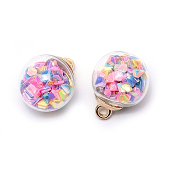 Transparent Glass Globe Pendants, with Glitter Sequins inside and CCB Pendant Bails, Round, Mixed Color, 20.5x16mm, Hole: 2.5mm