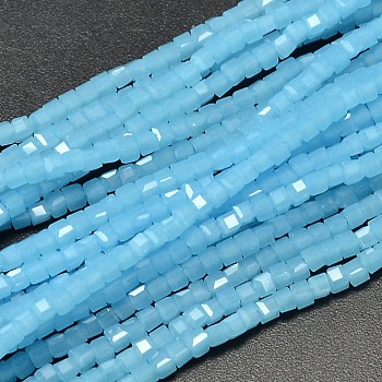 Faceted Cube Imitation Jade Glass Beads Strands, Light Sky Blue, 2x2x2mm, Hole: 0.5mm, about 200pcs/strand, 15.7 inch
