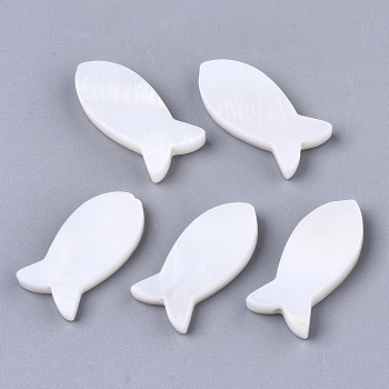 Natural Freshwater Shell Beads, Fish, White, 17x8.5x2.5~3mm, Hole: 1mm