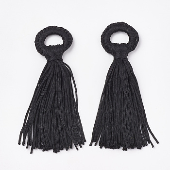 Polyester Tassel Big Pendant Decorations, Black, 98~110x24~26x10~15mm, Hole: 14mm