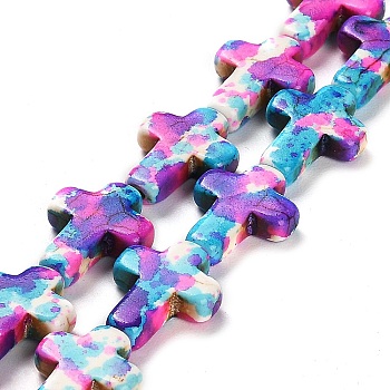 Synthetic Turquoise Beads Strands, Cross, Dyed, Mixed Color, 16x12.5x4mm, Hole: 1.2mm, about 24pcs/strand, 15.12 inch(38.4cm)