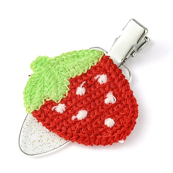 Cute Cotton Alligator Hair Clips, with Alloy & Plastic Chips, for Girls, Strawberry, 41.5x61x11mm