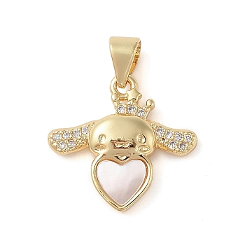 Brass Micro Pave Clear Cubic Zirconia Pendants, with Shell, Heart, Real 18K Gold Plated, 28.5x17.5x3.5mm, Hole: 4mm