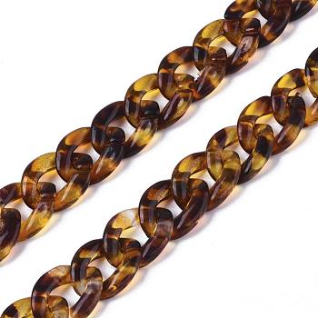 Acrylic Handmade Curb Chains, Imitation Gemstone Style, Coconut Brown, 14x10x3mm, about about 39.37 inch(1m)/strand