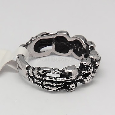 Personalized Retro Men's Halloween Jewelry 304 Stainless Steel Skull Rings(RJEW-F006-334)-2