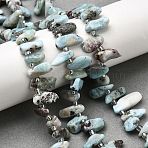 Natural Larimar Beads Strands, Nuggets, Top Drilled, Tumbled Stone, with Seed Beads , 9.5~20x4~9x4.5~6mm, Hole: 1mm, about 49~60pcs/strand, 14.96''~16.14''(38~41cm)(G-Z091-A09)
