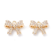 Rack Plating Brass Micro Pave Cubic Zirconia Charms, Long-Lasting Plated, Bowknot, Light Gold, 10x13x5mm, Hole: 1.2mm(X-ZIRC-C026-02LG)