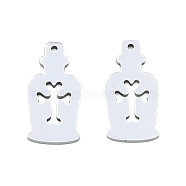 201 Stainless Steel Pendants, Halloween Style, Bottle with Cross, Stainless Steel Color, 25x12x1mm, Hole: 1.4mm(STAS-N098-082P)