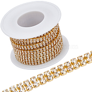 Golden Iron Rhinestone Strass Chains, Double Rows Rhinestone Cup Chain, with Spool, Crystal, 4.5x2.5mm, about 14.76 Feet(4.5m)/Roll(CH-WH0009-04G-01)