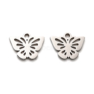 316 Surgical Stainless Steel Charms, Laser Cut, Butterfly Charm, Stainless Steel Color, 10x13x1mm, Hole: 1.6mm(STAS-H190-01P)