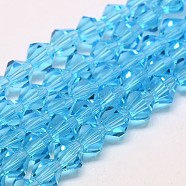 Imitate Austrian Crystal Bicone Glass Beads Strands, Grade AA, Faceted, Deep Sky Blue, 4x4mm, Hole: 1mm, about 93~95pcs/strand, 14 inch(GLAA-F029-4x4mm-19)