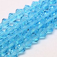 Imitate Austrian Crystal Bicone Glass Beads Strands, Grade AA, Faceted, Deep Sky Blue, 4x4mm, Hole: 1mm, about 82~85pcs/strand, 30.5~31cm(GLAA-F029-4x4mm-19)