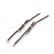 Adjustable Nylon Cord Slider Bracelet Making, with Brass Findings, Long-Lasting Plated, Real Platinum Plated, Coconut Brown, 8-5/8 inch(22cm), 2~3.5mm, Hole: 1.5mm(MAK-F026-A08-P)