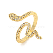 Rack Plating Snake Brass Micro Pave Clear Cubic Zirconia Cuff Rings for Women, Cadmium Free & Lead Free, Long-Lasting Plated, Real 18K Gold Plated, 28mm, Inner Diameter: 19mm(RJEW-C103-10G)