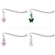 4Pcs 4 Style Acrylic Butterfly Pendant Bookmarks with Natural Gemstone Chips, Alloy Hook Bookmarks, Antique Silver, 110mm, 1pc/style(AJEW-PH01475)