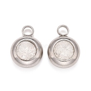 304 Stainless Steel Charms, Flat Round with Glass Rhinestone, Stainless Steel Color, Clear, 14x10x6mm, Hole: 2.5mm(STAS-G133-13H)