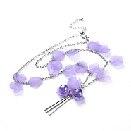 Acrylic Beads Pendant Necklaces, with 304 Stainless Steel Cable Chains and Brass Lobster Clasps, Petal, Lilac, 18.8 inch(48cm), 2mm(NJEW-JN02416)