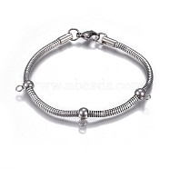 304 Stainless Steel Bracelet Making, with Lobster Claw Clasps, Round, Stainless Steel Color, 7-5/8 inch(19.4cm), 3mm, Hole: 2.5mm(X-MAK-P012-01P)